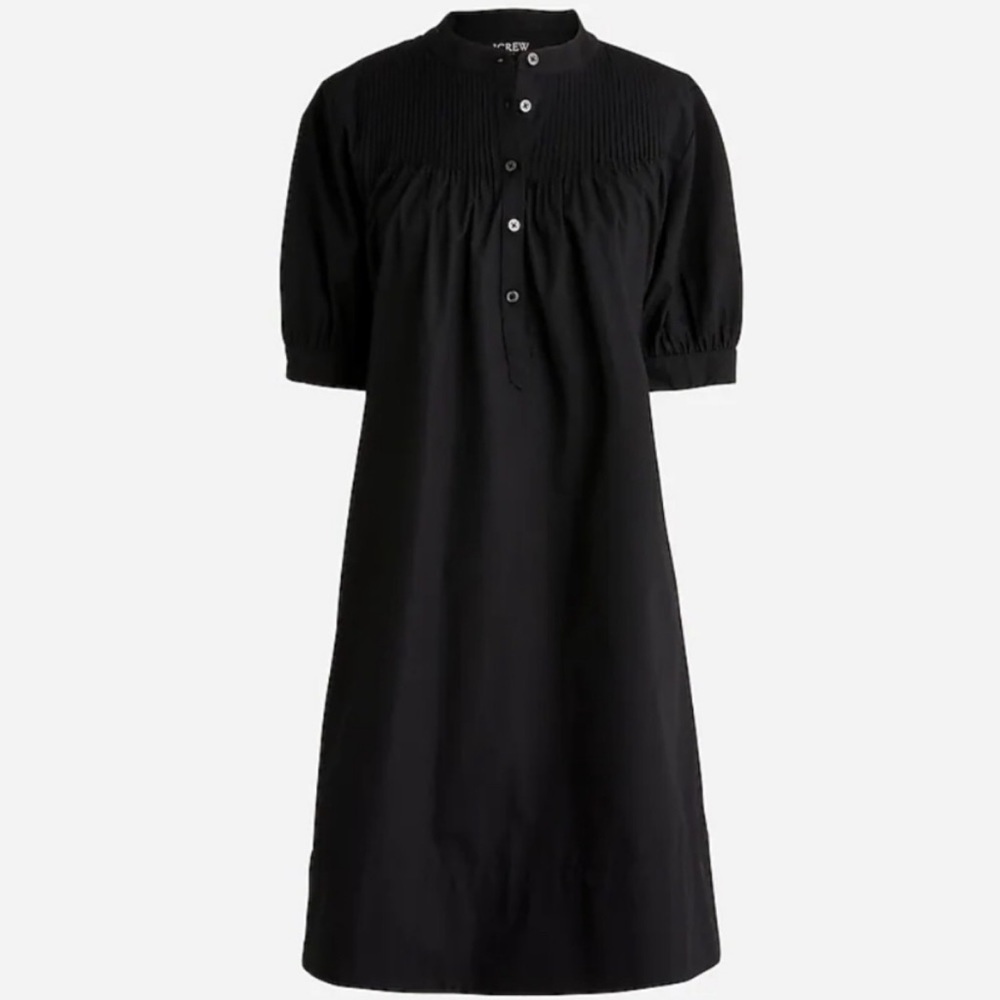 J. Crew‎ || Short-sleeve Mini Shirtdress in Cotton Poplin Pintucked Black XXS